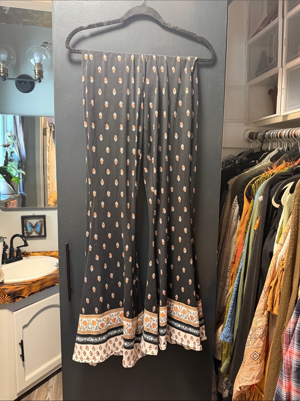 Show Me Your MuMu Black Maxi Skirt with Cream-Orange Floral Border